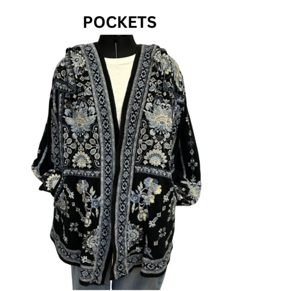 Floral Patterned Hooded Cardigan